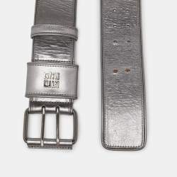 Givenchy Metallic Grey Leather Wide Waist Belt S