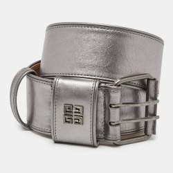Givenchy Metallic Grey Leather Wide Waist Belt S