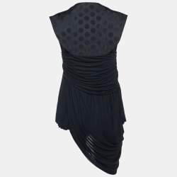 Givenchy Black Jersey and Silk Grommet Detail Asymmetric Top S