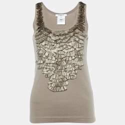 Givenchy Greige Cotton Ruffled Detail Tank Top S