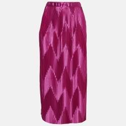 Givenchy Pink Zig-Zag Plisse Satin Midi Skirt M
