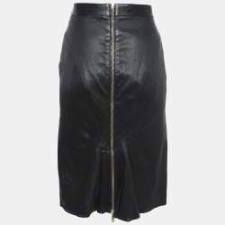 Givenchy Black Leather Zip-Up Skirt L
