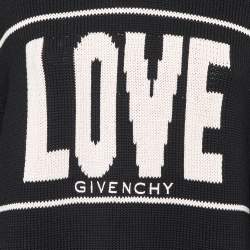 Pre Owned Givenchy Black Logo Print Cotton Knit Crew Neck Sweater M