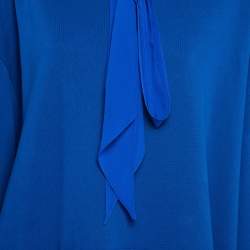 Pre Owned Givenchy Blue Cotton Fleece and Silk Ribbons Hoodie Dress S