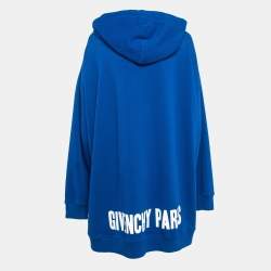 Pre Owned Givenchy Blue Cotton Fleece and Silk Ribbons Hoodie Dress S