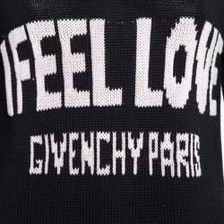 Pre Owned Givenchy Black Logo Intarsia Rib Knit Distressed Sleeve Sweater S