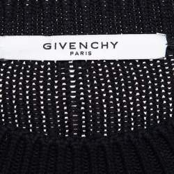 Pre Owned Givenchy Black Logo Intarsia Rib Knit Distressed Sleeve Sweater S