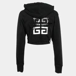 Pre Owned Givenchy Black Logo Embroidered Lace Trim Cotton Crop Hoodie XS