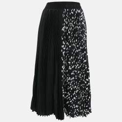 Givenchy Black Geometric Print Sateen Pleated Midi Skirt S