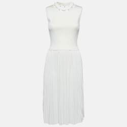 Givenchy Ivory Stretch Knit Pleated Midi Dress XS