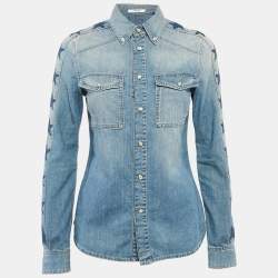 Givenchy Blue Washed Star Print Denim Button Down Shirt S
