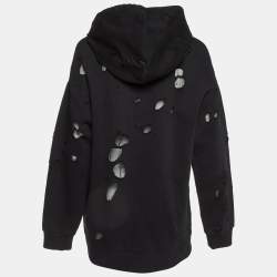 Givenchy Black Logo Print Cotton Distressed Hooded Sweatshirt L