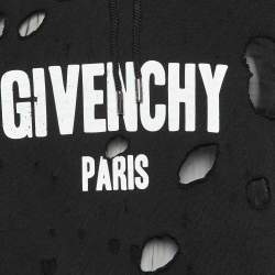Givenchy Black Logo Print Cotton Distressed Hooded Sweatshirt L