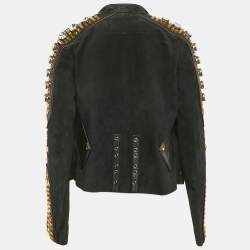 Pre Owned Givenchy Black Studded Suede Open Front Jacket L