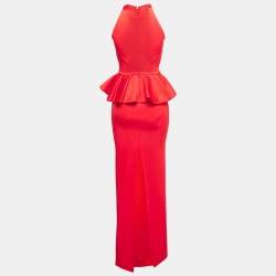 Givenchy Red Stretch Knit Peplum Style Gown S