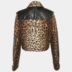 Givenchy Paris Brown Leopard Print Wool and Leather Grain de Poudre Jacket S