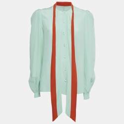 Givenchy Blue Silk Tie-Up Neck Shirt M