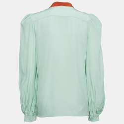 Givenchy Blue Silk Tie-Up Neck Shirt M