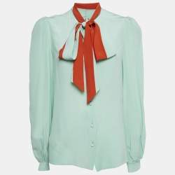 Givenchy Blue Silk Tie-Up Neck Shirt M
