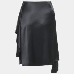 Givenchy Black Satin Silk Ruffle Mini Skirt M