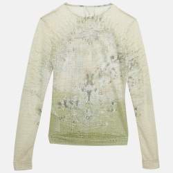 Givenchy Cream Monogram Sheer Jacquard Knit Long Sleeve Top S