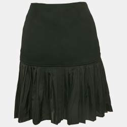 Pre Owned Givenchy Black Gabardine & Chiffon Pleated Mini Skirt S