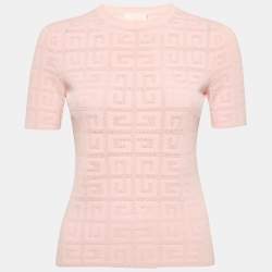 Givenchy Pink Logo Monogram Stretch Knit Crew Neck Top XS