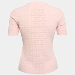 Givenchy Pink Logo Monogram Stretch Knit Crew Neck Top XS