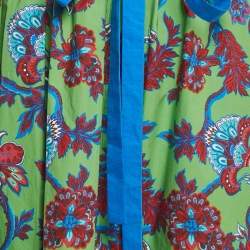 Pre Owned Givenchy Green Floral Printed Cotton Elastic Waist Midi Skirt L