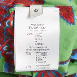 Pre Owned Givenchy Green Floral Printed Cotton Elastic Waist Midi Skirt L