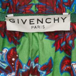 Pre Owned Givenchy Green Floral Printed Cotton Elastic Waist Midi Skirt L