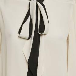 Givenchy Off- White Silk Chiffon Contrast Neck Tie Detail Shirt M
