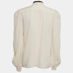 Givenchy Off- White Silk Chiffon Contrast Neck Tie Detail Shirt M