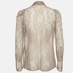 Pre Owned Givenchy Grey Floral Lace Sheer Shirt M