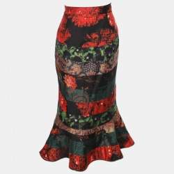 Pre Owned Givenchy Multicolor Silk Floral Print Zip Trim Skirt M