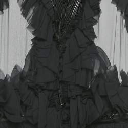 Pre Owned Givenchy Black Frill & Zipper Detail Silk Sheer Maxi Dress L