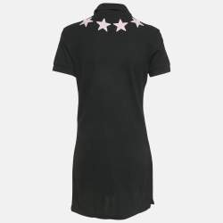 Pre Owned Givenchy Black Stars Applique Pique Polo Dress L