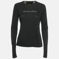 Pre Owned Givenchy Black Sheer Logo Detail Knit Full Sleeve T-Shirt S