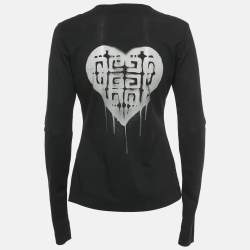 Pre Owned Givenchy Black Sheer Logo Detail Knit Full Sleeve T-Shirt S