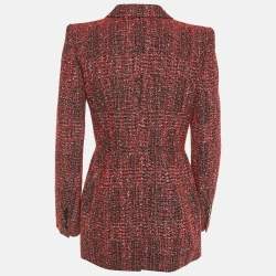 Pre Owned Givenchy Black /Red Tweed Double Breasted Open Front Blazer M