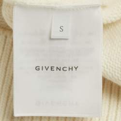 Pre Owned Givenchy Cream Logo Intarsia Wool & Cashmere Cold Shoulder Sweater S