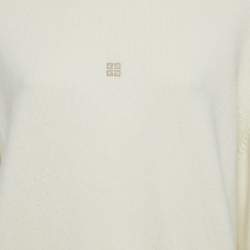 Pre Owned Givenchy Cream Logo Intarsia Wool & Cashmere Cold Shoulder Sweater S