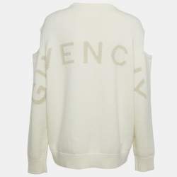 Pre Owned Givenchy Cream Logo Intarsia Wool & Cashmere Cold Shoulder Sweater S