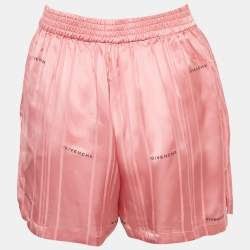 Pre Owned Givenchy Pink Logo Patterned Satin Shorts S