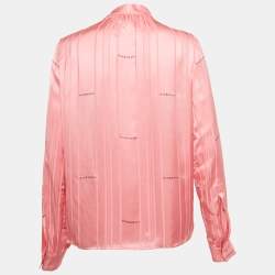 Pre Owned توب جيفنشي حرير ساتان بنمط شعار وردي بأكمام طويلة مقاس صغير (سمول)