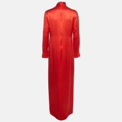 Pre Owned Givenchy Red Silk Neck Drape Detail Maxi Dress M 