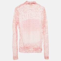 Pre Owned Givenchy Pink/White Mesh Velvet 4G Turtleneck Top M