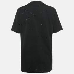 Pre Owned Givenchy Black Logo Print Cotton Distressed Crewneck T-Shirt XS