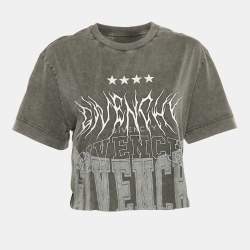 Pre Owned Givenchy Grey Logo Embroidered Cotton Oversized Cropped T-Shirt S 