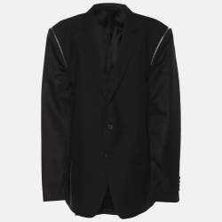 Pre Owned Givenchy Black Wool and Nylon Zip Detail Single Breasted Blazer XXXL